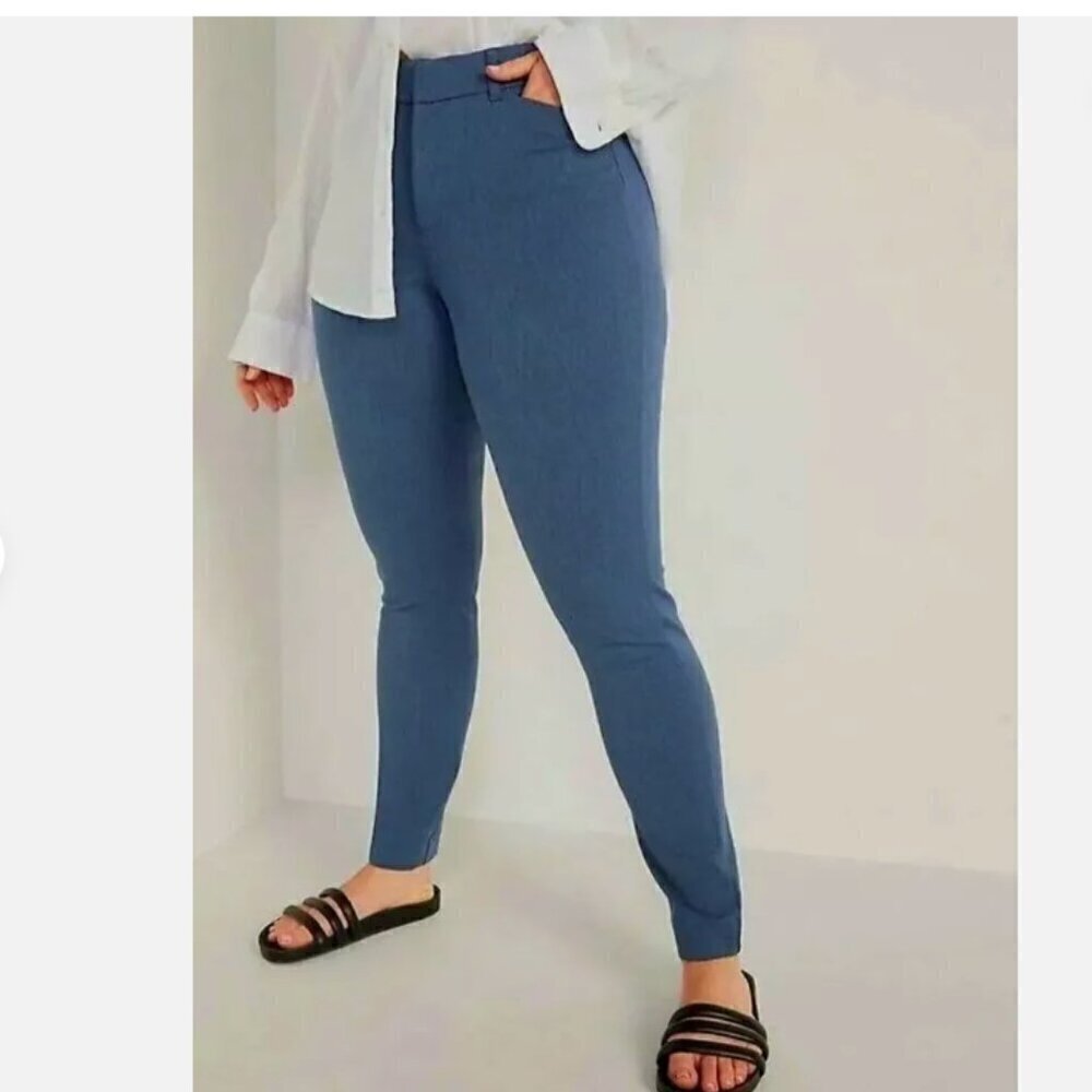 Old Navy High Rise Skinny Stretch Ankle Pants Chambray Blue Size 24 NWT Work